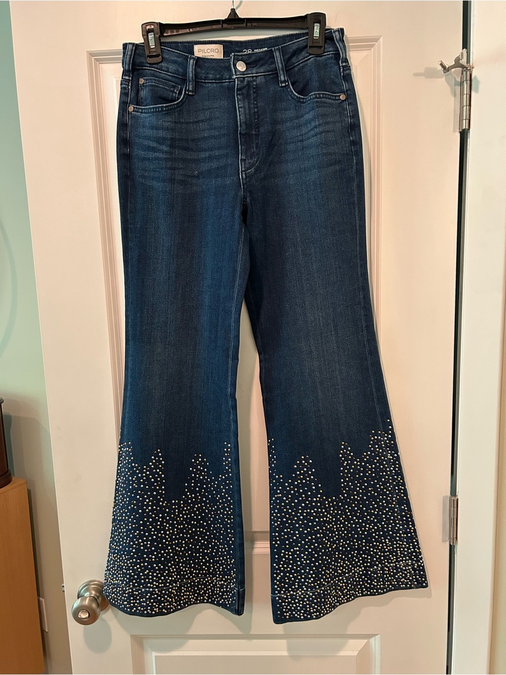 Pilcro Embellished Flare Leg Jeans - Dark Blue